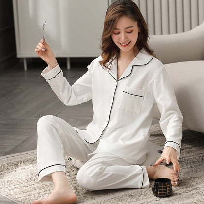 Dames 100% katoenen pyjama • Winter slaapkleding • Lounge nachtkleding • Effen • Witte damespyjama • Slaapkamerkleding • 100% katoenen pyjama • PJs