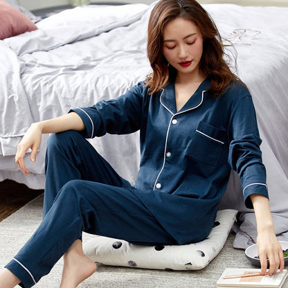 Dames 100% katoenen pyjama • Winter slaapkleding • Lounge nachtkleding • Effen • Witte damespyjama • Slaapkamerkleding • 100% katoenen pyjama • PJs