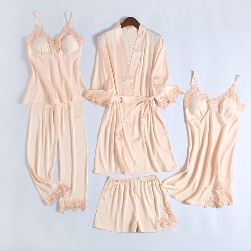Bruidskamerjas • Zomers satijn voor dames • Sexy kimono-badjas • Bruidsslaapshirt van kant • Badlingerie • Loszittende pyjama