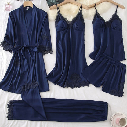 Damespyjama • Satijn • Sexy nachtmode • Zomerpyjama met broek • Nachtjapon • V-hals • Kimono • Set • Lingerie