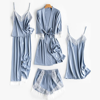 Bruidskamerjas • Zomers satijn voor dames • Sexy kimono-badjas • Bruidsslaapshirt van kant • Badlingerie • Loszittende pyjama