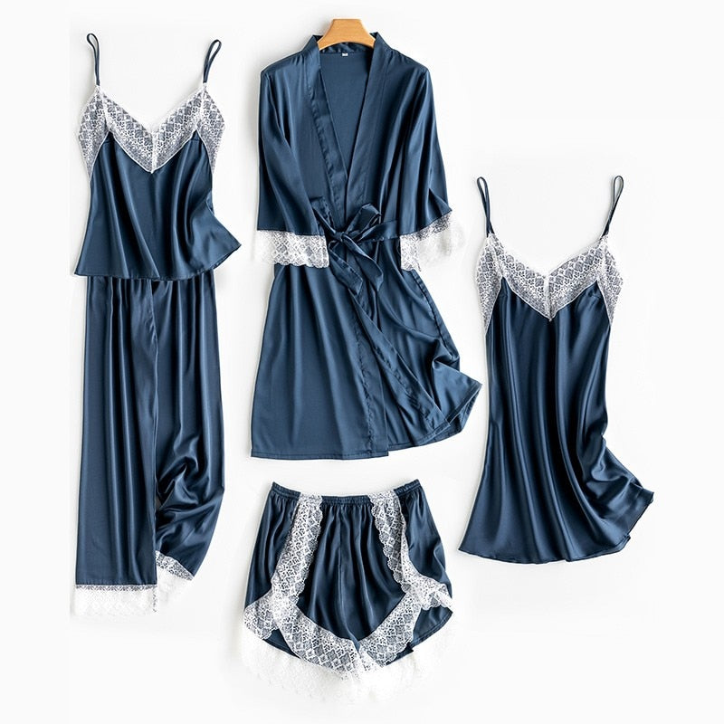 Bruidskamerjas • Zomers satijn voor dames • Sexy kimono-badjas • Bruidsslaapshirt van kant • Badlingerie • Loszittende pyjama