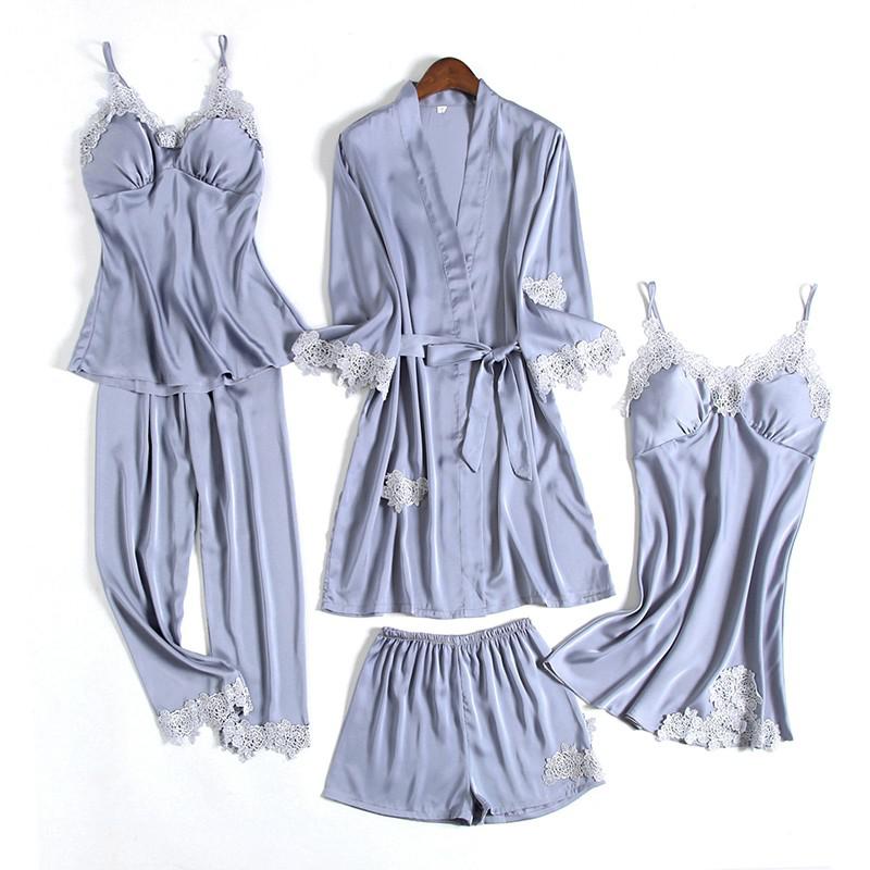 Bruidskamerjas • Zomers satijn voor dames • Sexy kimono-badjas • Bruidsslaapshirt van kant • Badlingerie • Loszittende pyjama