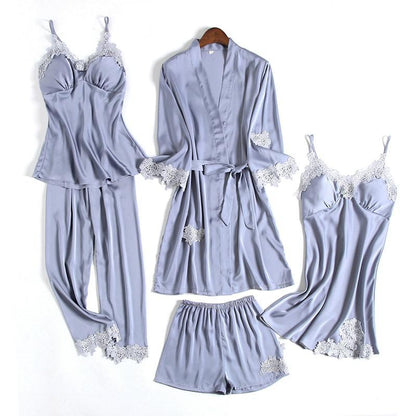 Bruidskamerjas • Zomers satijn voor dames • Sexy kimono-badjas • Bruidsslaapshirt van kant • Badlingerie • Loszittende pyjama