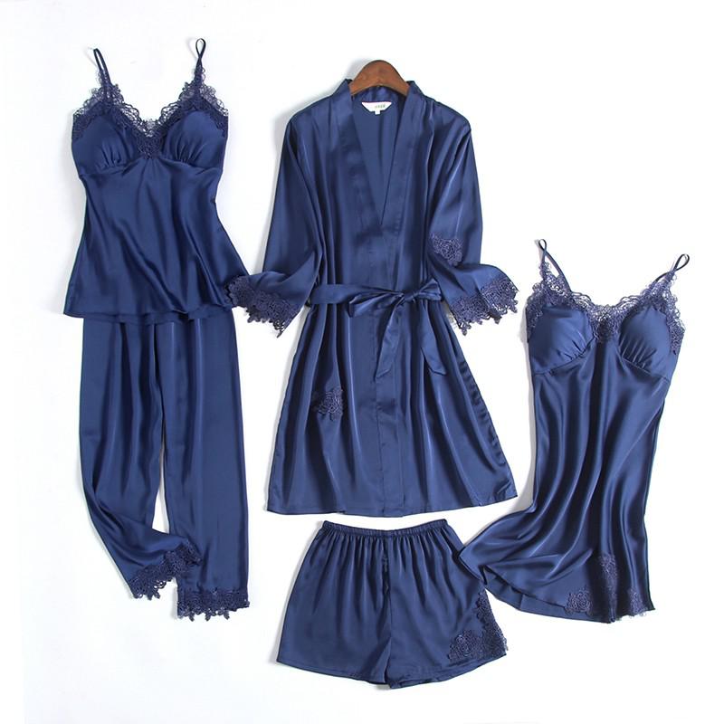 Bruidskamerjas • Zomers satijn voor dames • Sexy kimono-badjas • Bruidsslaapshirt van kant • Badlingerie • Loszittende pyjama