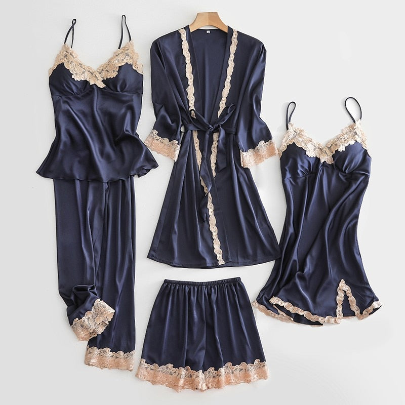 Bruidskamerjas • Zomers satijn voor dames • Sexy kimono-badjas • Bruidsslaapshirt van kant • Badlingerie • Loszittende pyjama
