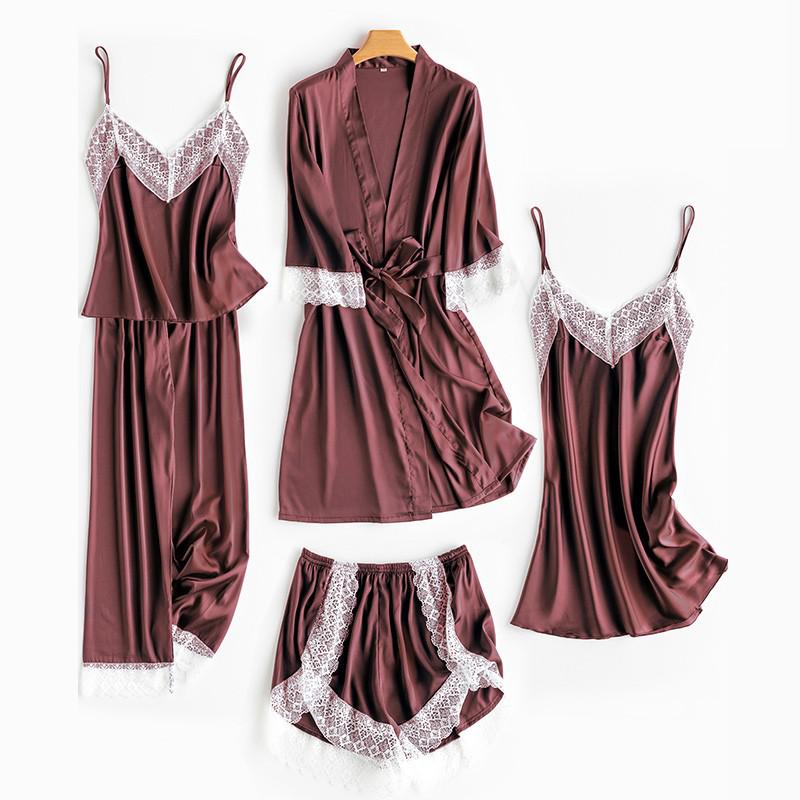 Bruidskamerjas • Zomers satijn voor dames • Sexy kimono-badjas • Bruidsslaapshirt van kant • Badlingerie • Loszittende pyjama