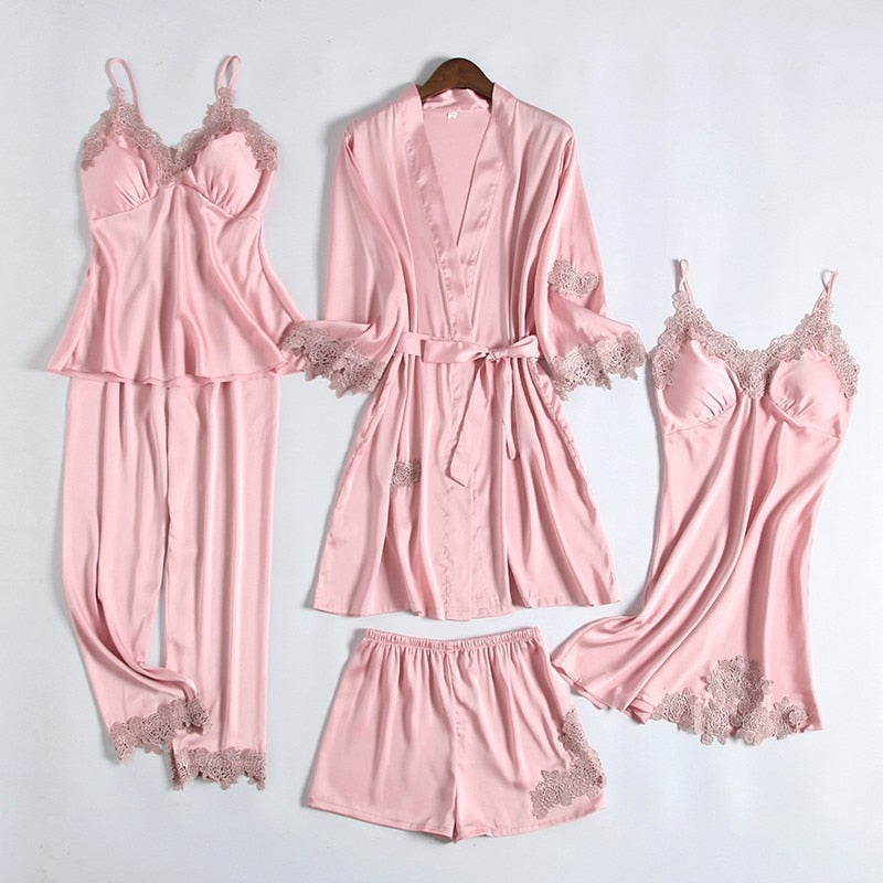 Bruidskamerjas • Zomers satijn voor dames • Sexy kimono-badjas • Bruidsslaapshirt van kant • Badlingerie • Loszittende pyjama